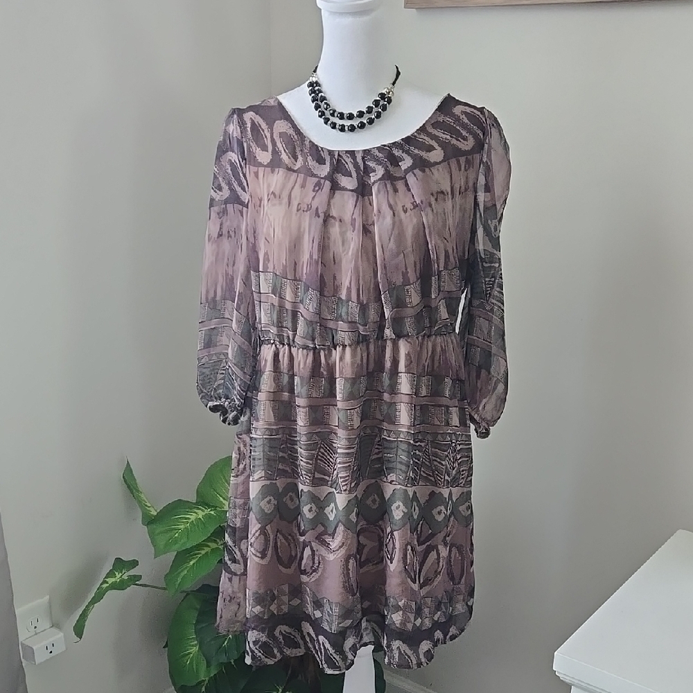 Blue Bird Women L Dress in Purple & Gray Boho design Like NWOT. Amazing quality.